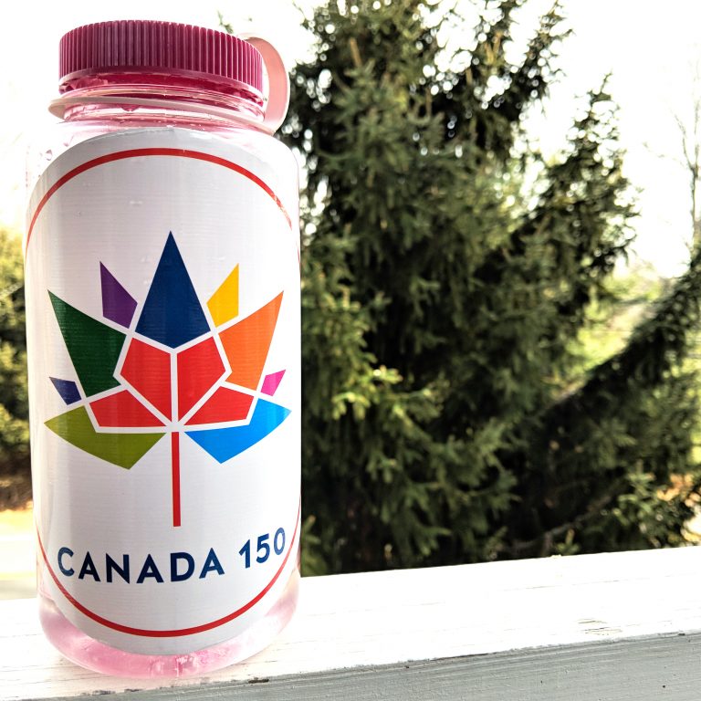 Canada 150 sticker on Nalgene water bottle