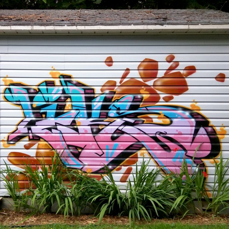 Colorful graffiti painted on the shed by a talented Airbnb host
