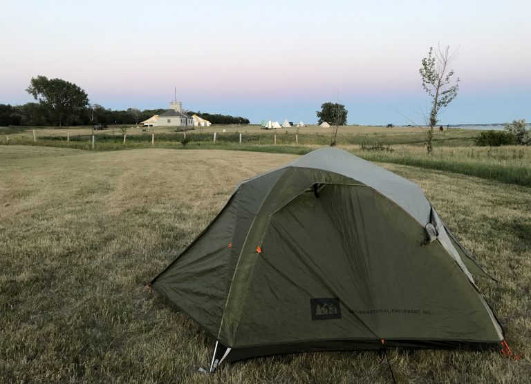 Camp setup for a night in North Dakota