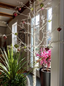 plants with christmas ornaments