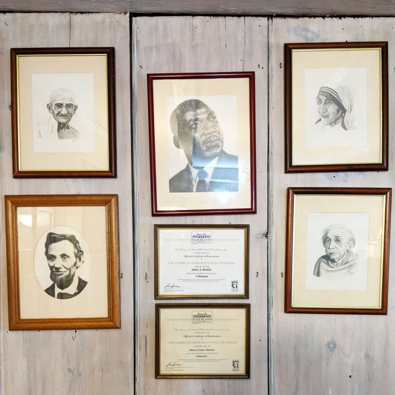 framed sketches of famous civil rights activists at Two Wrasslin' Cats