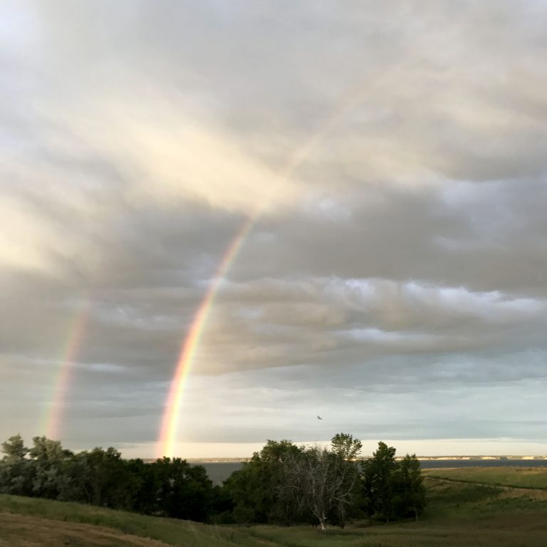double rainbow at fort stevensons state park in North Dakota