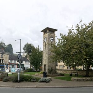 the central clock tower in Nailsworth, England