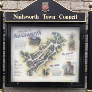 town sign in Nailsworth, England