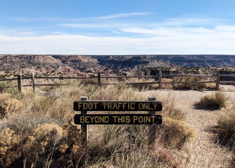 sign that says Foot Traffic Only in Palo Duro Canyon in Texas