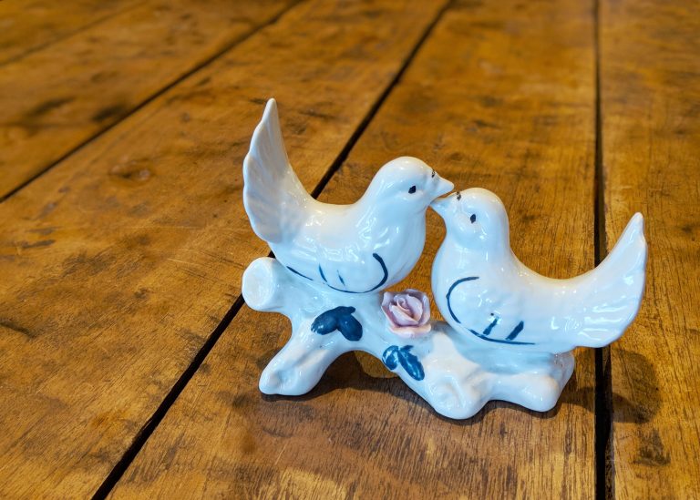 porcelain love birds in an Airbnb in Tijeras, New Mexico