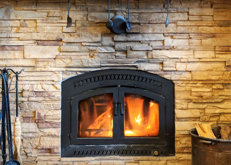 fireplace in an Airbnb in Tijeras, New Mexico