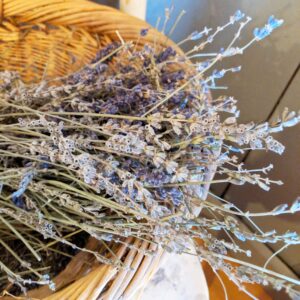 dried lavender in a wicker basket