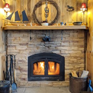rustic fireplace in Tijeras Airbnb