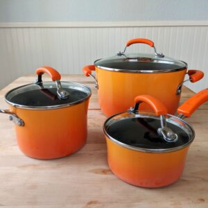 three orange pots by Rachael Ray