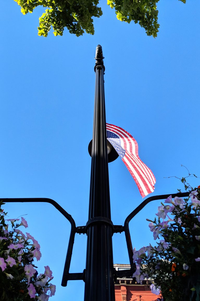 Littleton, New Hampshire - American Flag and Flowers