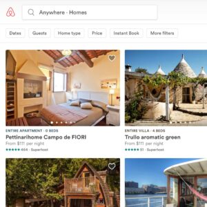screenshot of Airbnb website