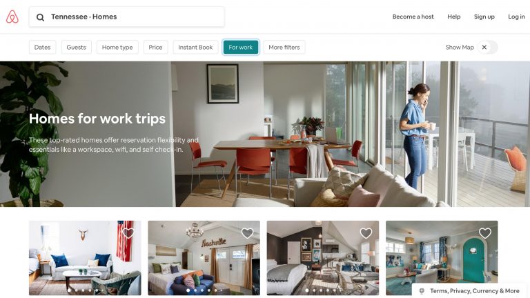 Airbnb for work homepage